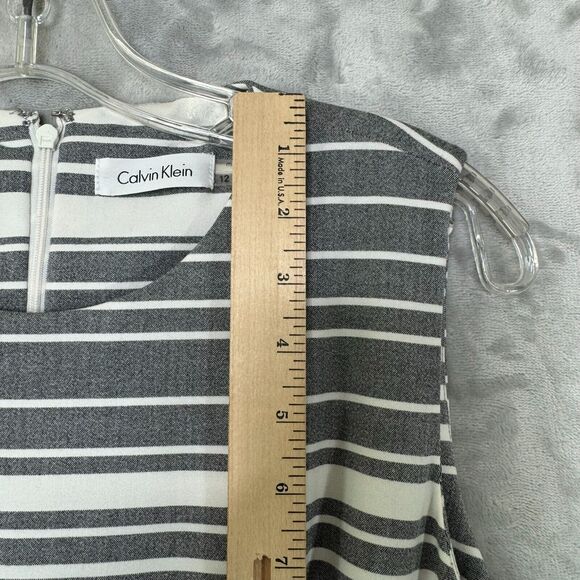 Calvin Klein Dress Womens 12 Gray White Stripe Fit & Flare Sleeveless Career - Picture 10 of 11